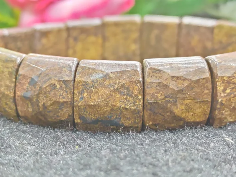 Bronzite Stone rectangle Beaded Bracelet 15 MM Stretch Bracelet - Image 9