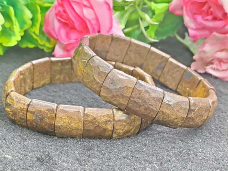 Bronzite Stone rectangle Beaded Bracelet 15 MM Stretch Bracelet - Image 11