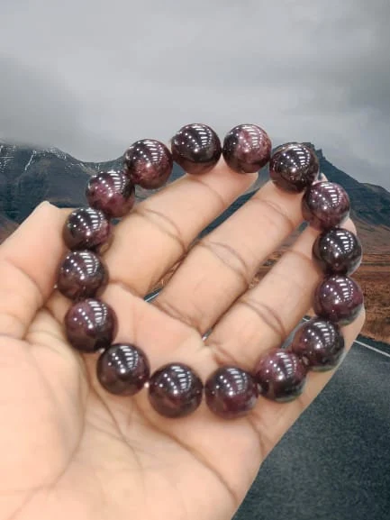 Garnet Stone Bracelet Round Beaded Bracelet 12 MM Stretch Bracelet - Image 3