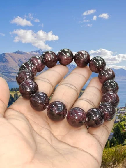 Garnet Stone Bracelet Round Beaded Bracelet 12 MM Stretch Bracelet - Image 4