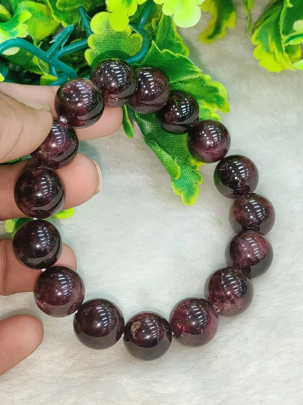 Garnet Stone Bracelet Round Beaded Bracelet 12 MM Stretch Bracelet - Image 5
