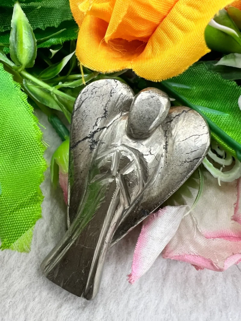 Golden Pyrite Stone 2 inch Free Standing Guardian Angel crystal Reiki energy blessed hand carved Pocket Angel for angelic connection - Image 3