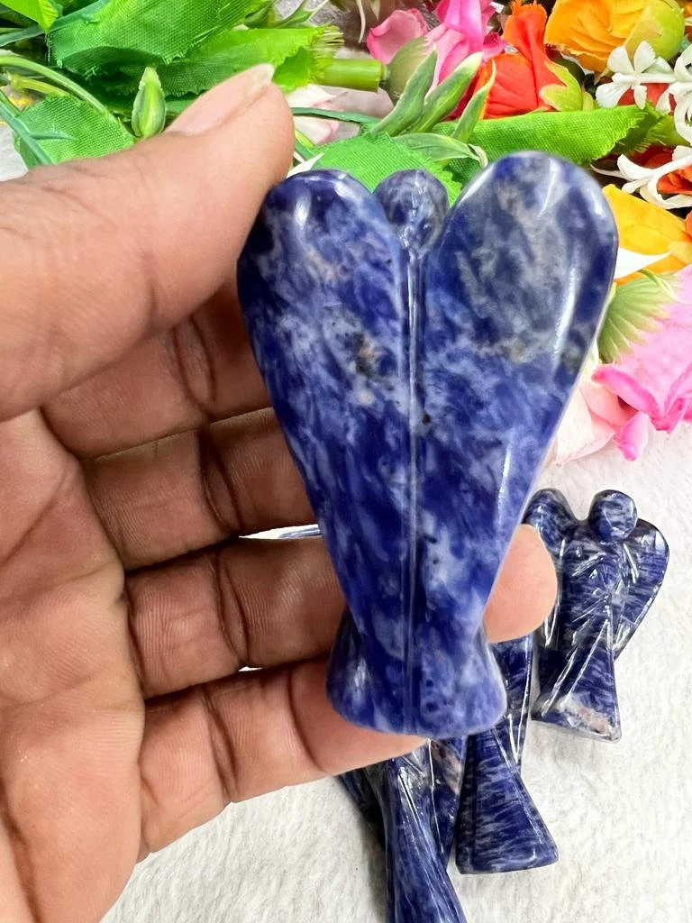Sodalite Stone 2 inch free standing guardian angel crystal Reiki energy blessed hand carved Pocket Angel for angelic connection - Image 2