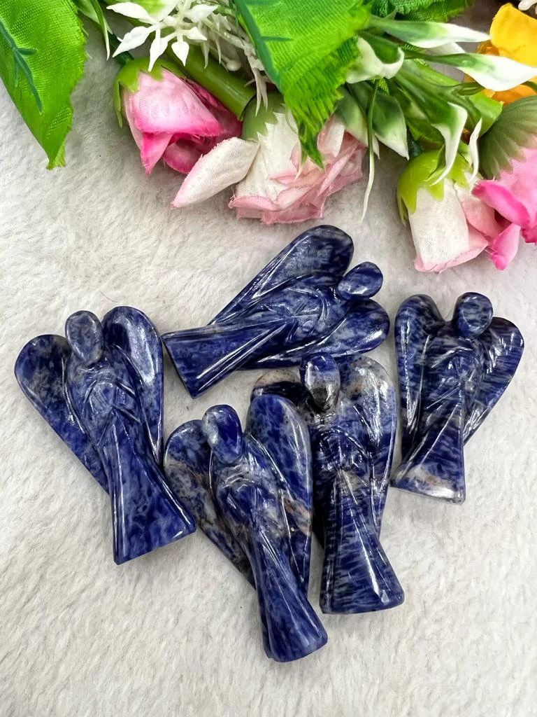 Sodalite Stone 2 inch free standing guardian angel crystal Reiki energy blessed hand carved Pocket Angel for angelic connection - Image 3