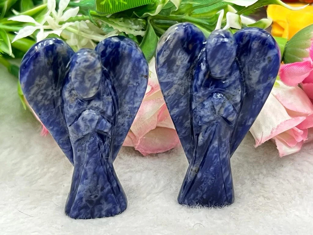 Sodalite Stone 2 inch free standing guardian angel crystal Reiki energy blessed hand carved Pocket Angel for angelic connection - Image 4
