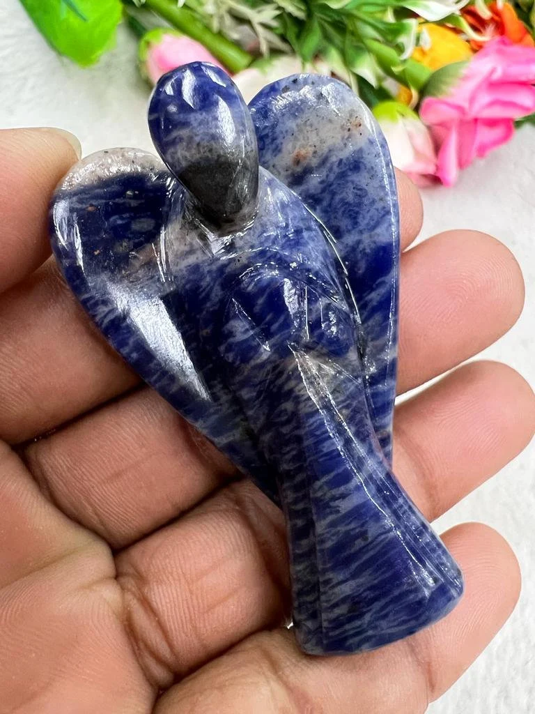 Sodalite Stone 2 inch free standing guardian angel crystal Reiki energy blessed hand carved Pocket Angel for angelic connection - Image 5