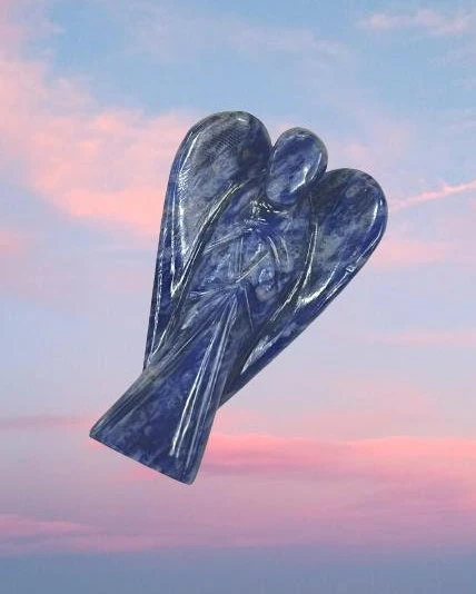 Sodalite Stone 2 inch free standing guardian angel crystal Reiki energy blessed hand carved Pocket Angel for angelic connection - Image 6