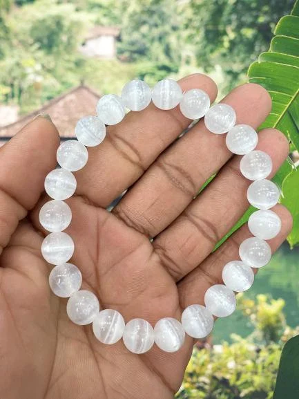 Selenite Stone Round Beaded Bracelet 8 MM Stretch Bracelet - Image 2
