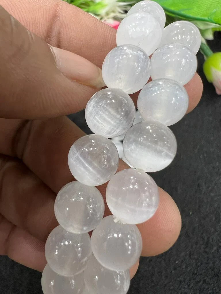 Selenite Stone Round Beaded Bracelet 8 MM Stretch Bracelet - Image 3