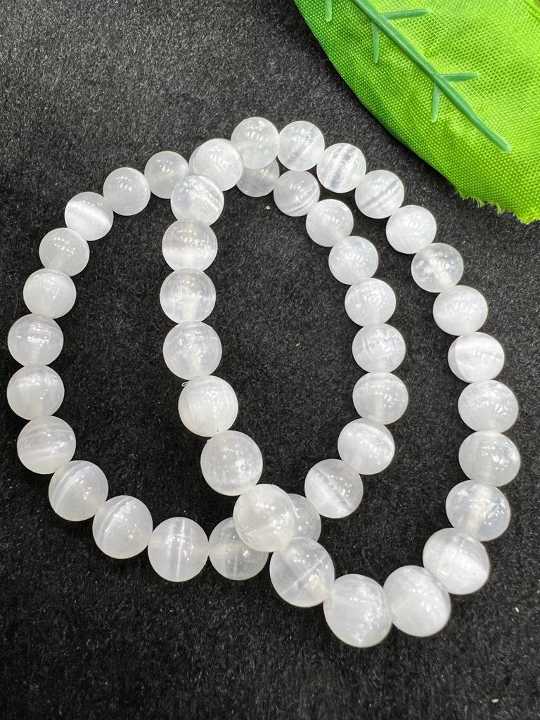Selenite Stone Round Beaded Bracelet 8 MM Stretch Bracelet - Image 4