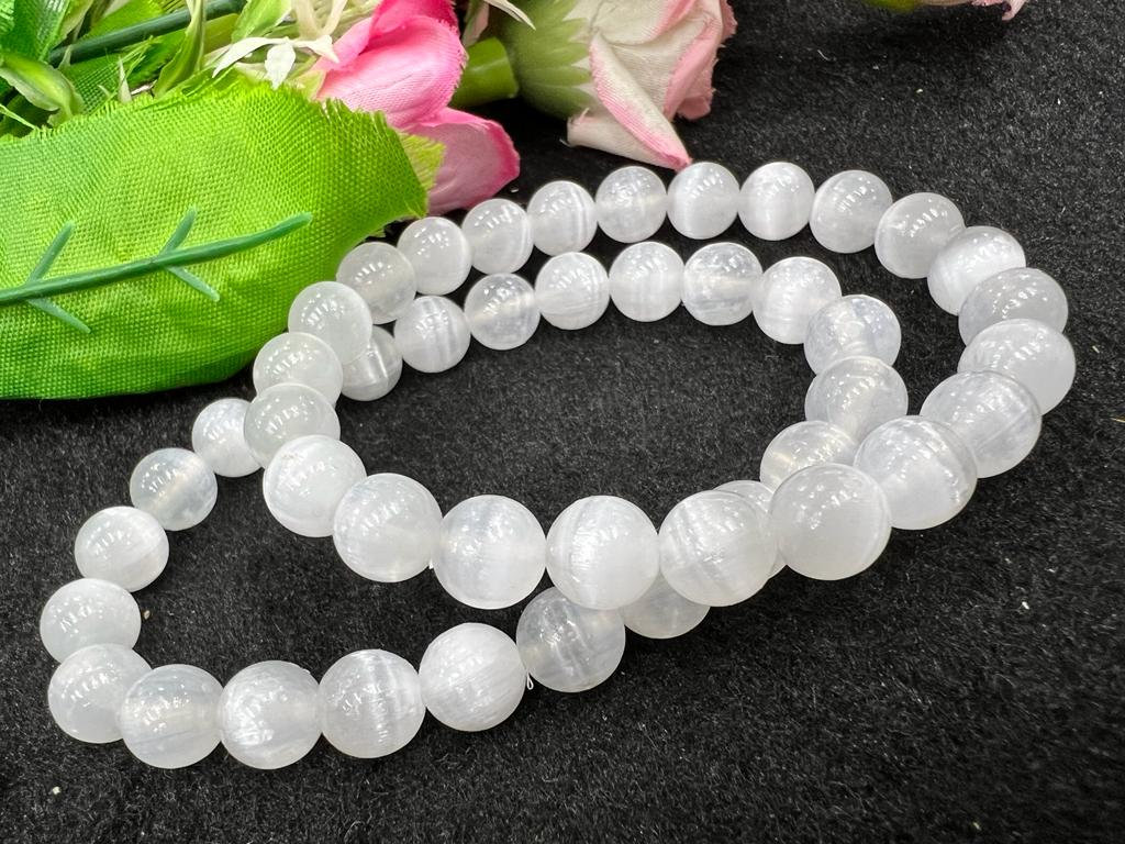 Selenite Stone Round Beaded Bracelet 8 MM Stretch Bracelet - Image 5