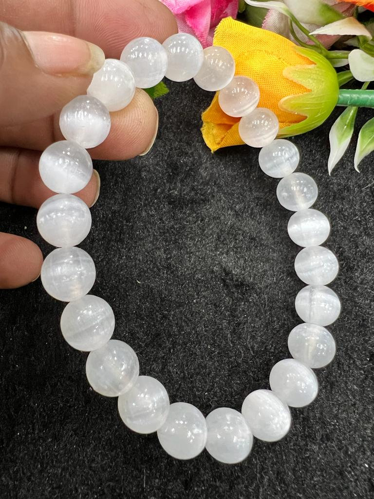 Selenite Stone Round Beaded Bracelet 8 MM Stretch Bracelet - Image 6