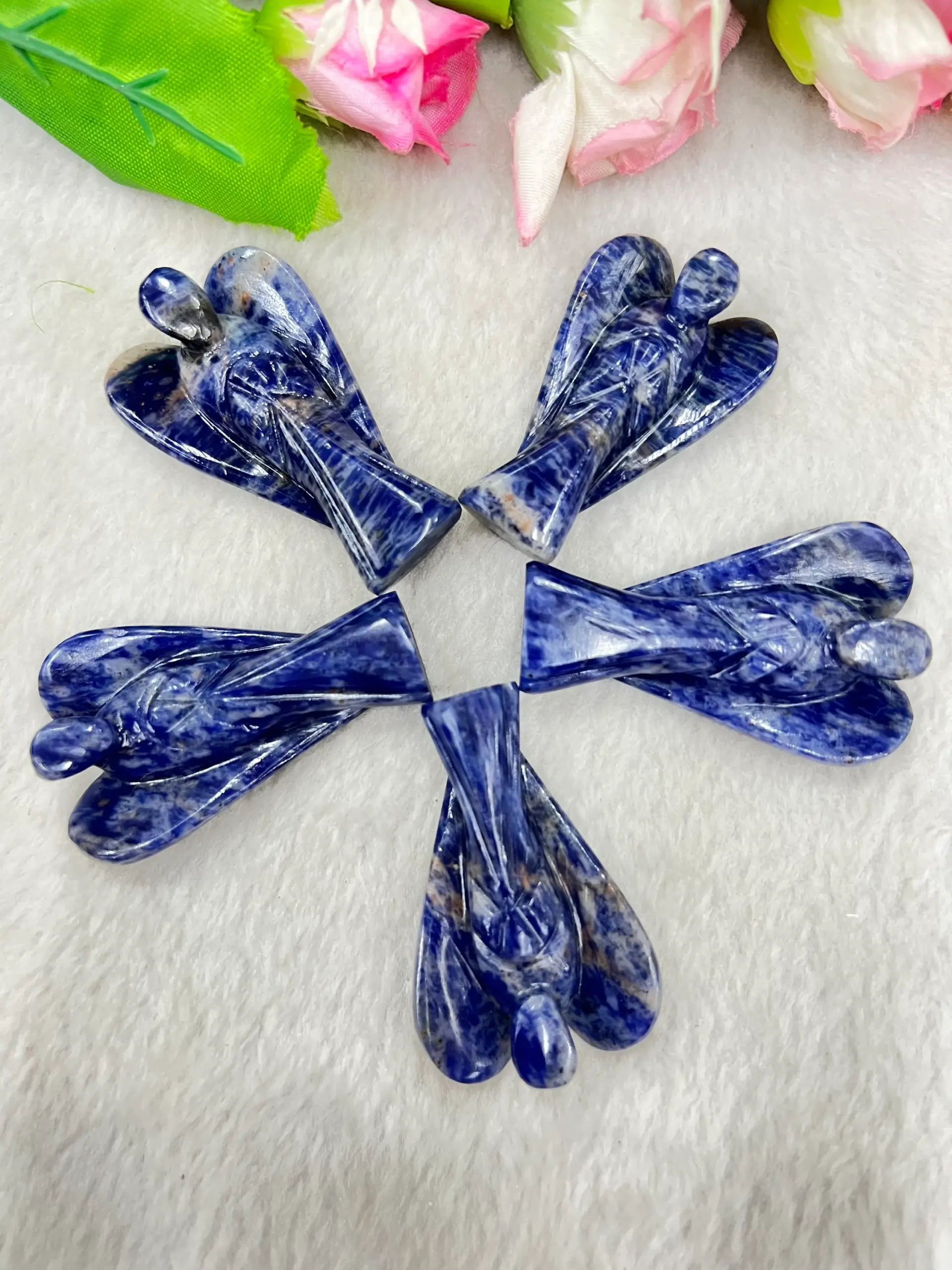 Sodalite Stone 2 inch free standing guardian angel crystal Reiki energy blessed hand carved Pocket Angel for angelic connection - Image 7