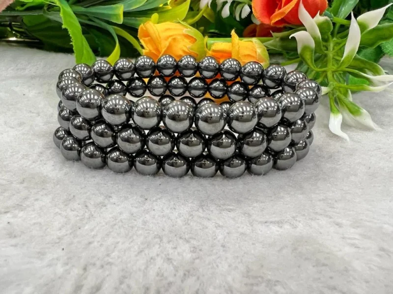 Hematite Stone Round Beaded Bracelet 8 MM Stretch Bracelet - Image 5
