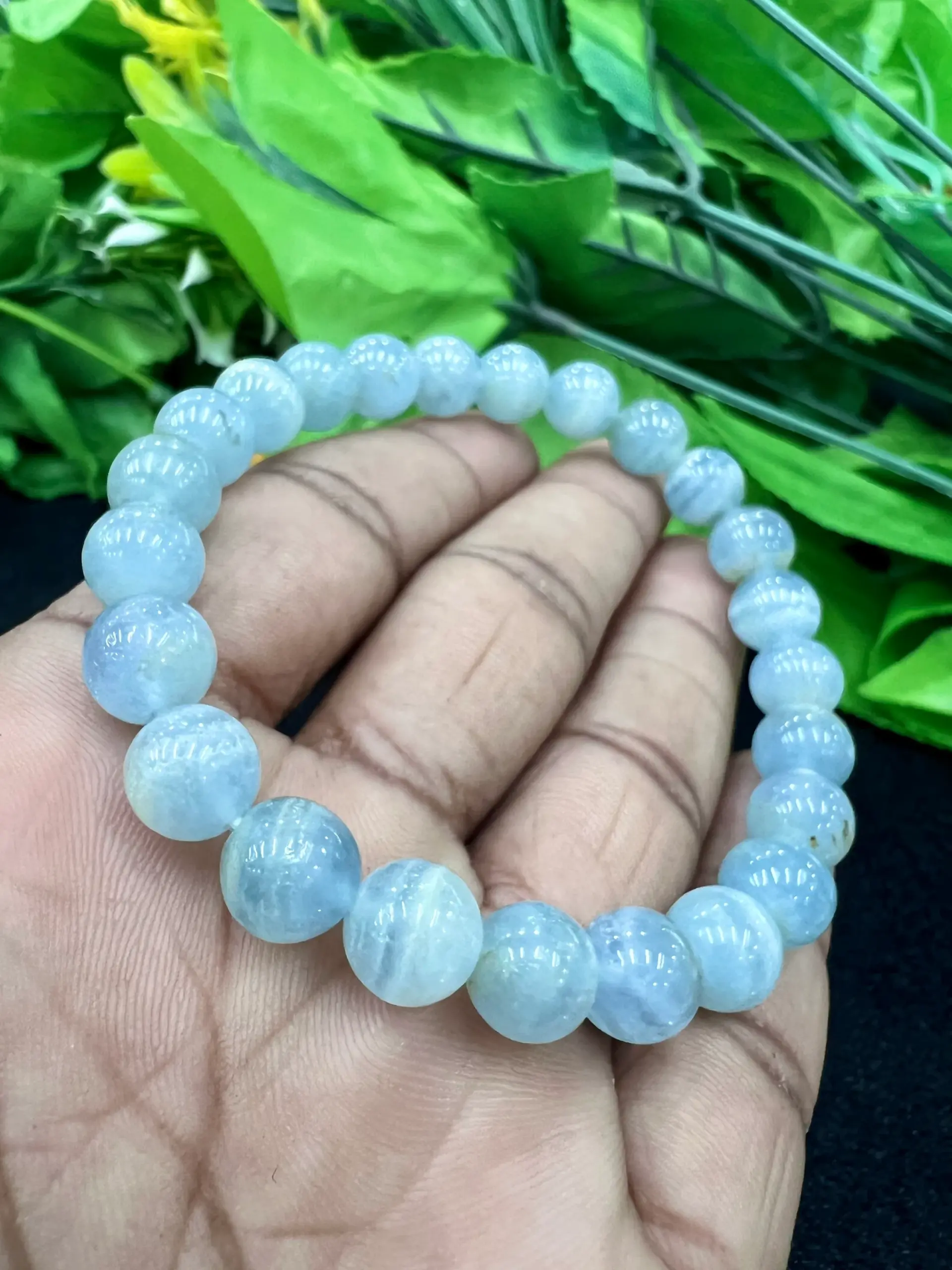 Argentina Lemurian Aquatine Calcite, Blue Onyx Gemstone AAAAA+++++ Round 8MM Stretch Bracelet