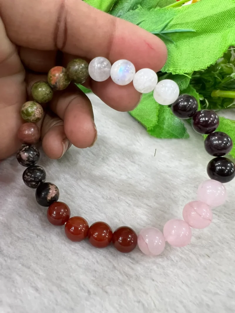 FERTILITY & PREGNANCY Stone Bracelet 8 MM- Carnelian- Rhodonite - Unakite Jasper-Rose Quartz-White Rainbow Moonstone - Garnet - Image 5