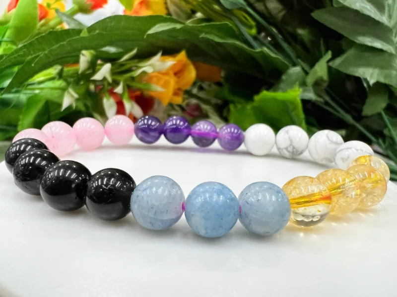 Reduce Stress And Anxiety Stone Bracelet 8 MM- Celestite-Amethyst-Howlite-Rose Quartz-Black Tourmaline - Citrine Stretch Bracelet - Image 3