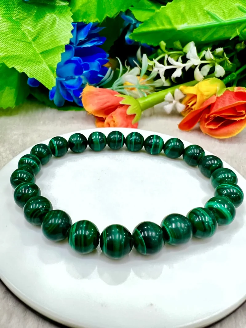 Malachite Stone Round Beaded Bracelet 6 MM 8 MM 10 MM Stretch Bracelet - Image 2