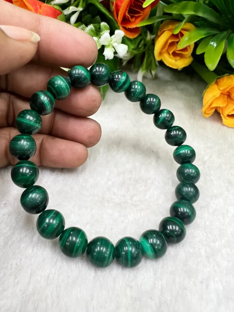 Malachite Stone Round Beaded Bracelet 6 MM 8 MM 10 MM Stretch Bracelet - Image 3