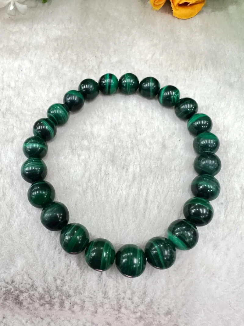 Malachite Stone Round Beaded Bracelet 6 MM 8 MM 10 MM Stretch Bracelet - Image 4