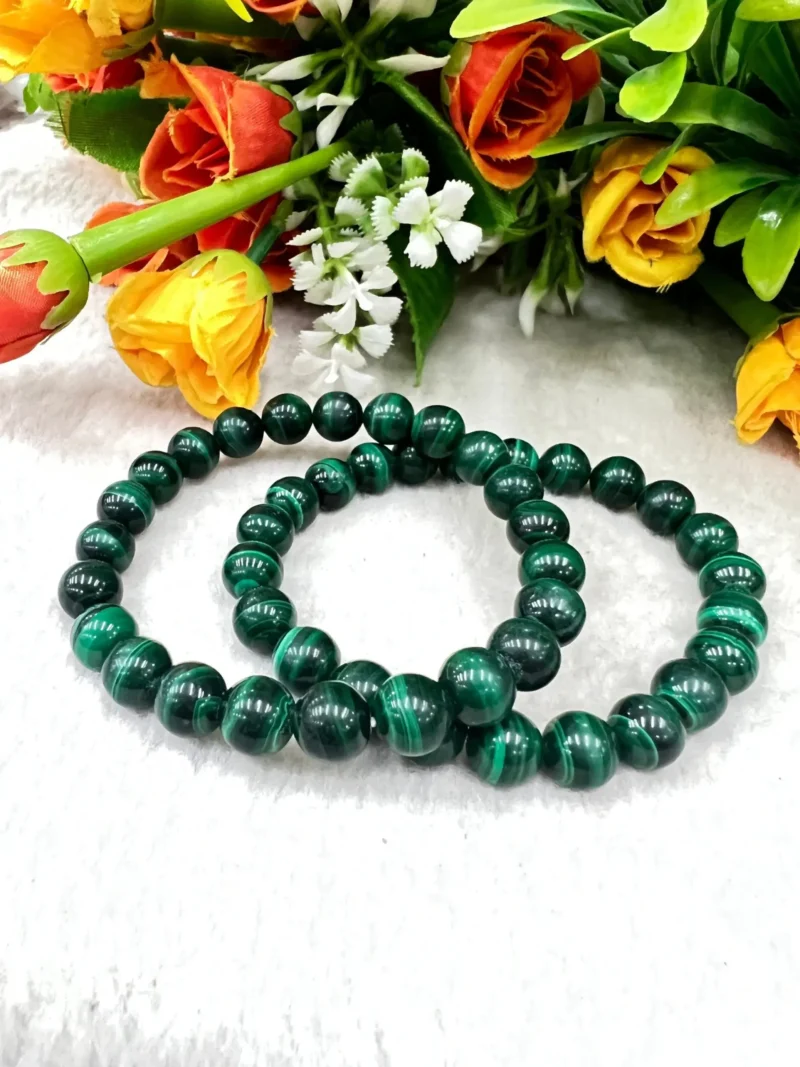 Malachite Stone Round Beaded Bracelet 6 MM 8 MM 10 MM Stretch Bracelet - Image 5
