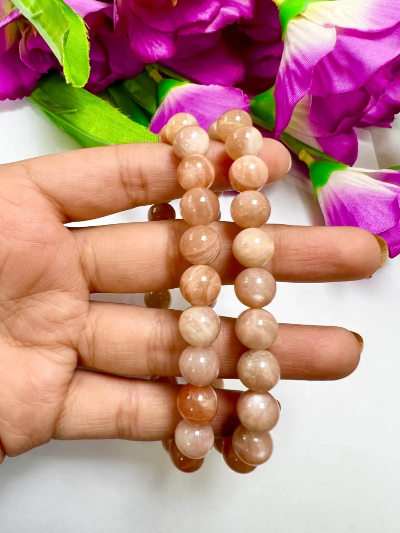 Peach MoonStone Round Beaded Bracelet 8 MM Stretch Bracelet - Image 2