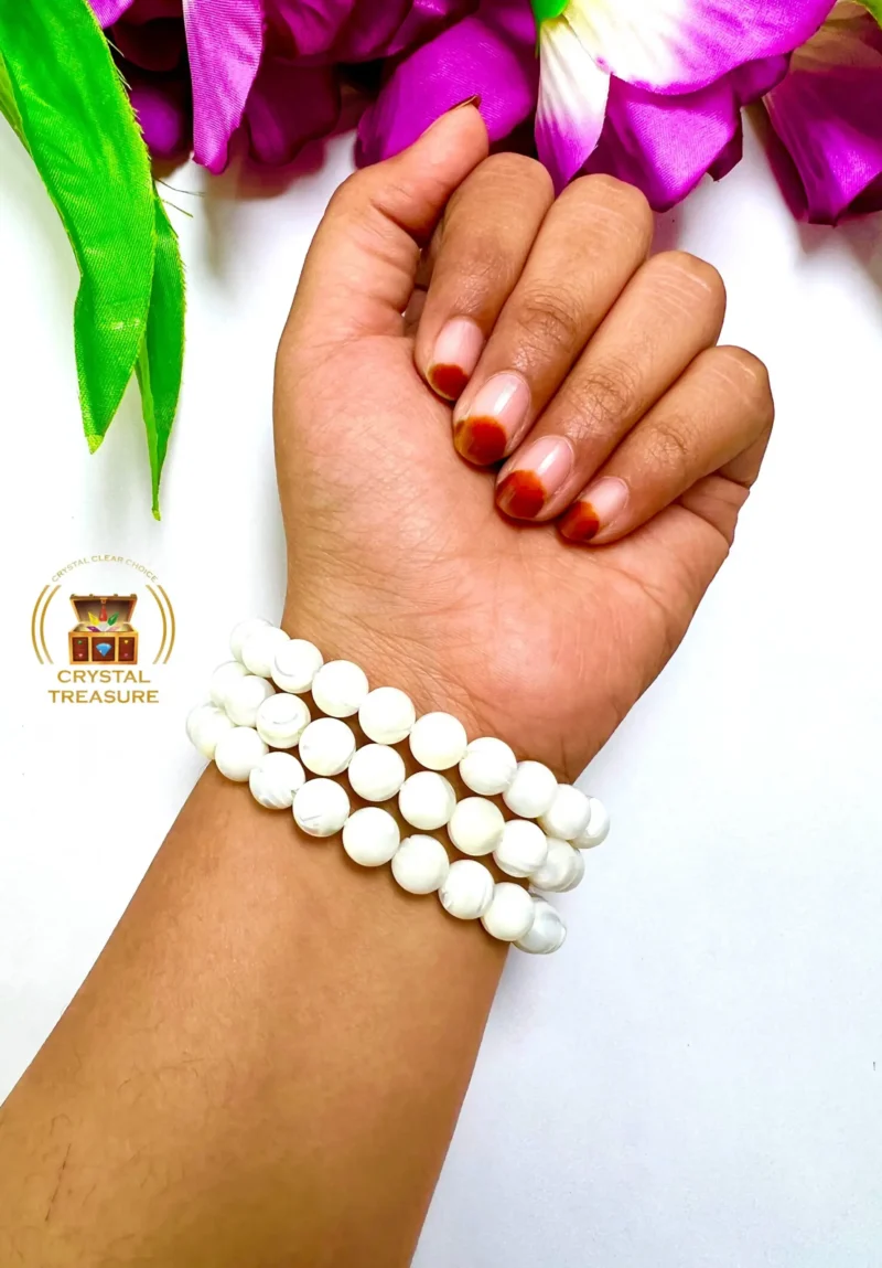 Mother Of Pearl MOP Stone Round Beaded Bracelet 6 mm 8 mm 10 mm Stretch Bracelet - Image 2