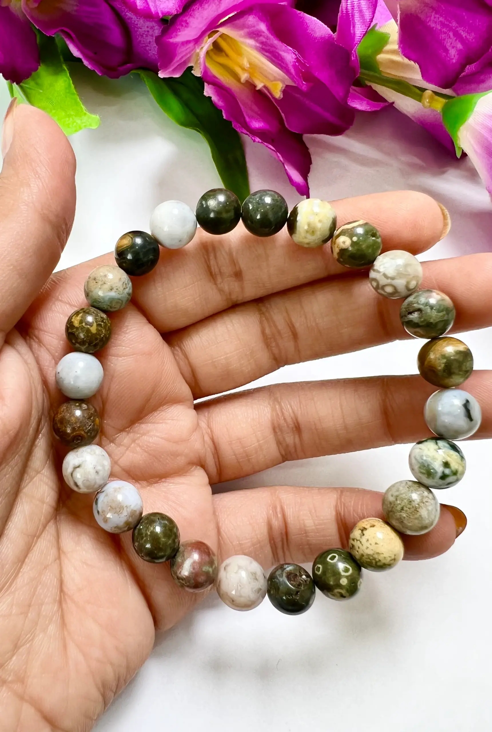 Ocean Jasper Round Beaded Bracelet 6 MM 8 MM 10 MM Stretch Bracelet - Image 2