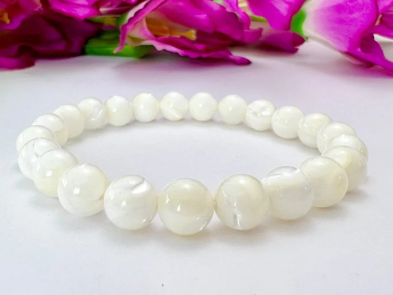 Mother Of Pearl MOP Stone Round Beaded Bracelet 6 mm 8 mm 10 mm Stretch Bracelet - Image 4