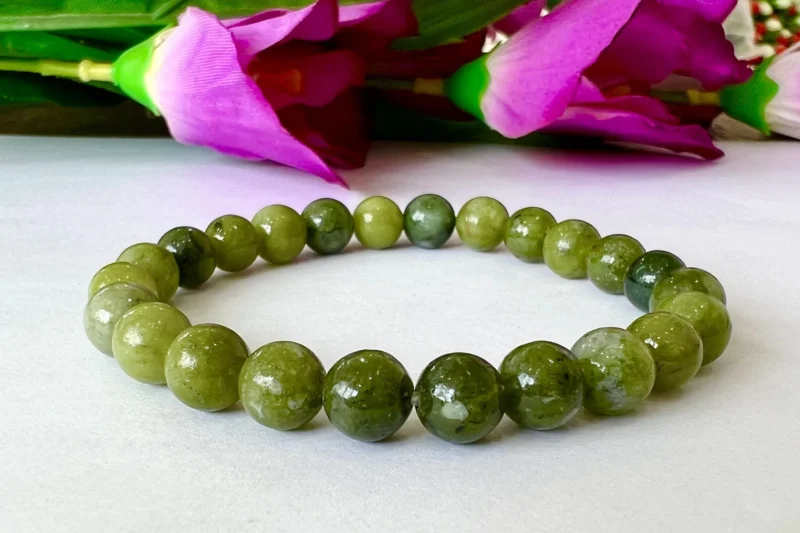 Green Healerite Stone Round Beaded Bracelet  8 MM  Stretch Bracelet - Image 7