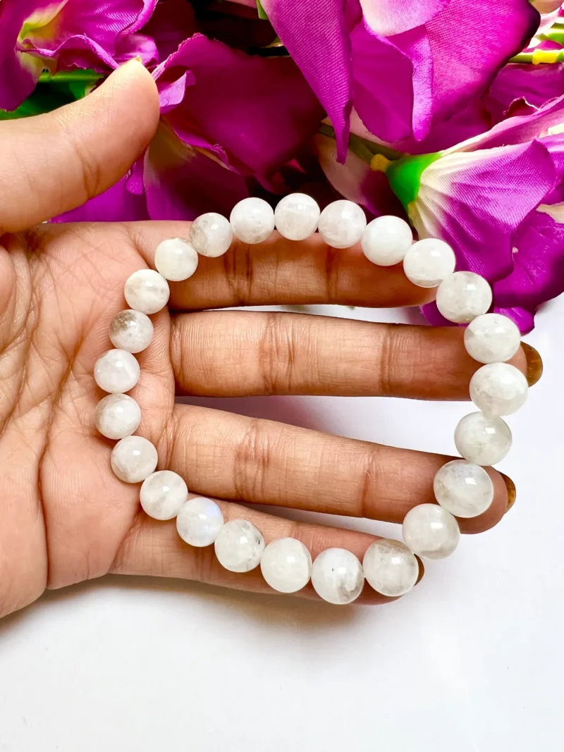 Rainbow MoonStone Round Beaded Bracelet 8 MM Stretch Bracelet