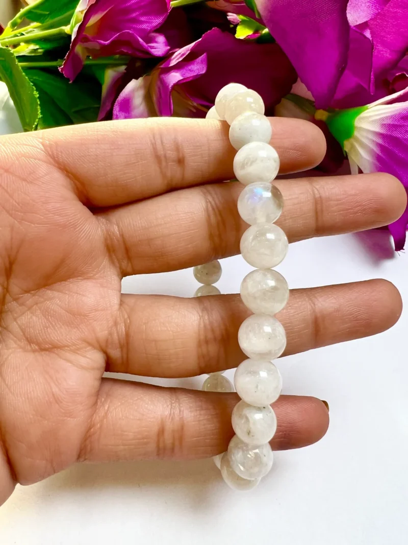 Rainbow MoonStone Round Beaded Bracelet 8 MM Stretch Bracelet - Image 3