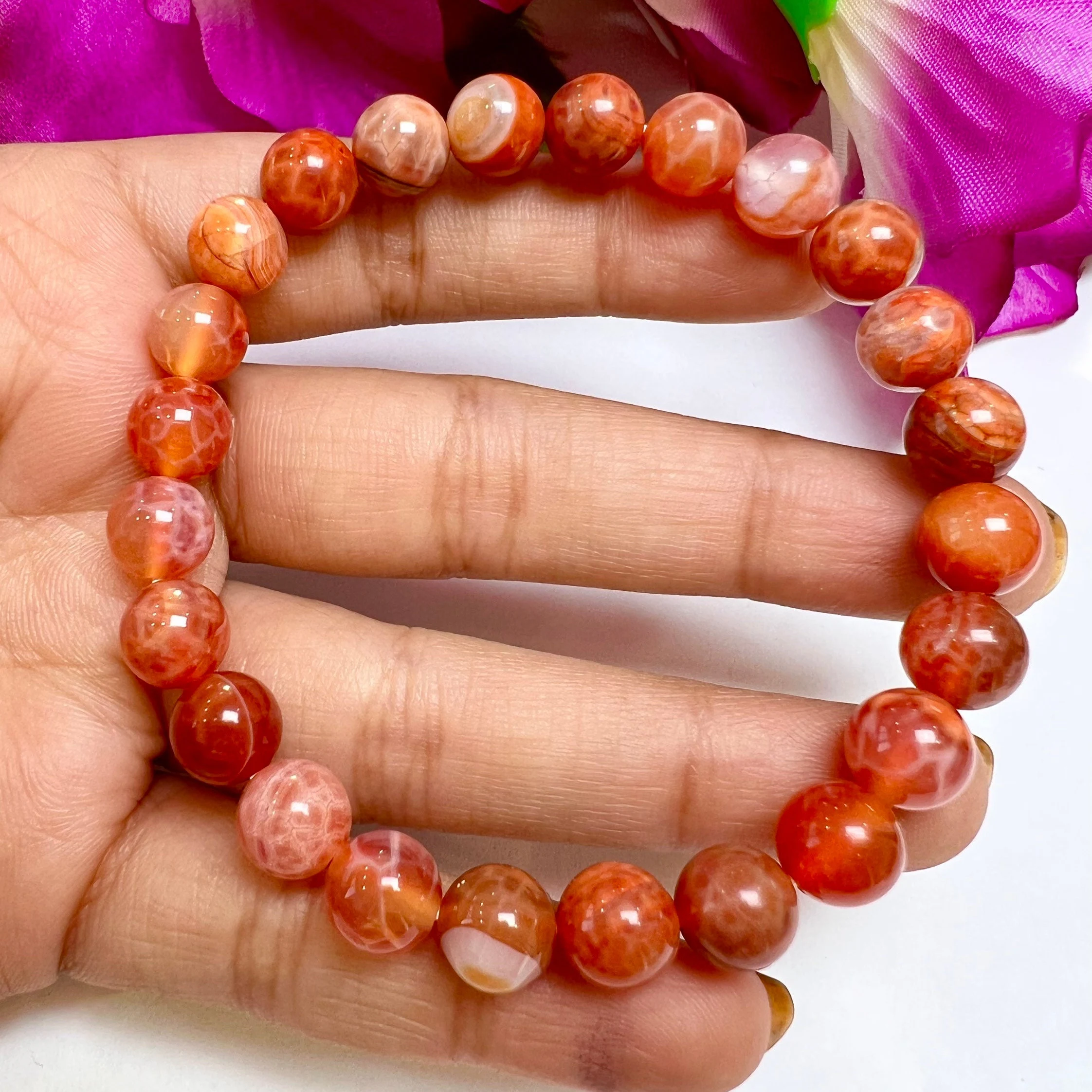 Fire Agate Stone Round Beaded Bracelet 8 MM Stretch Bracelet - Image 5