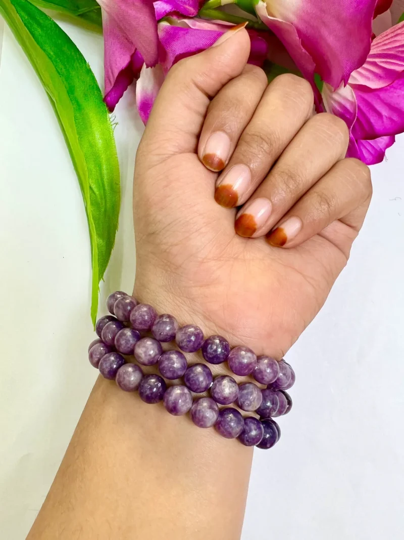 Lepidolite Stone Round Beaded Bracelet 6MM 8 MM 10 MM Stretch Bracelet - Image 2