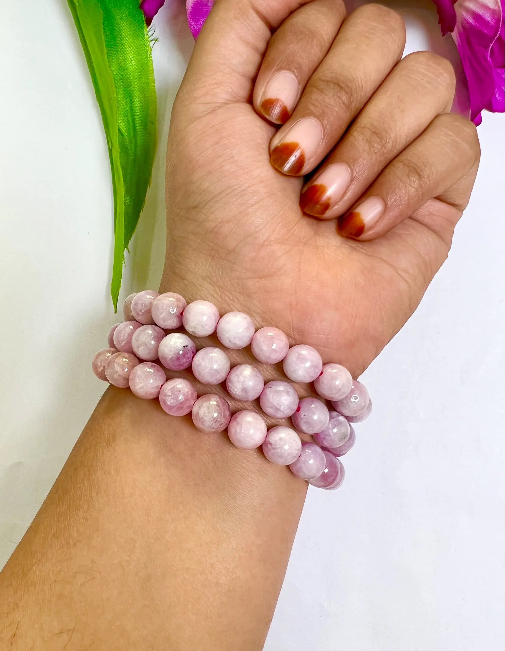 Kunzite Heart Chakra Stone Round Beaded Bracelet 8 MM Stretch Bracelet - Image 2
