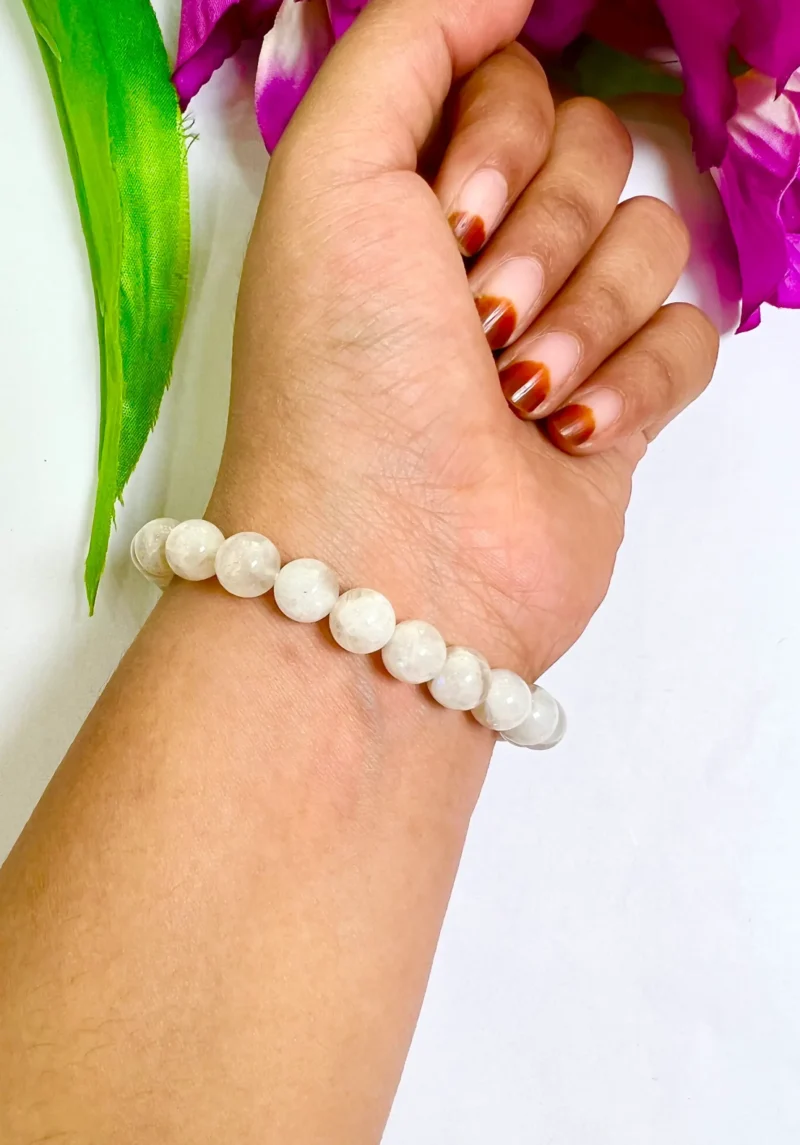 Rainbow MoonStone Round Beaded Bracelet 8 MM Stretch Bracelet - Image 5