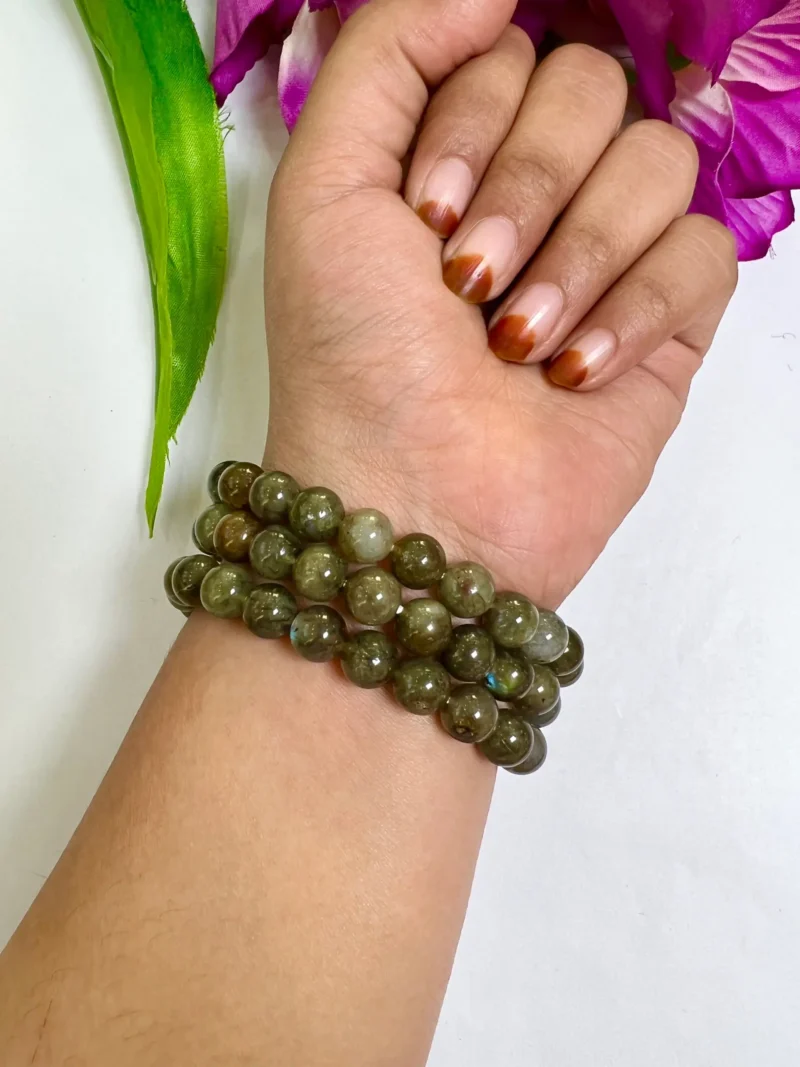 Labradorite Stone Round Beaded Bracelet 8 MM Stretch Bracelet - Image 3