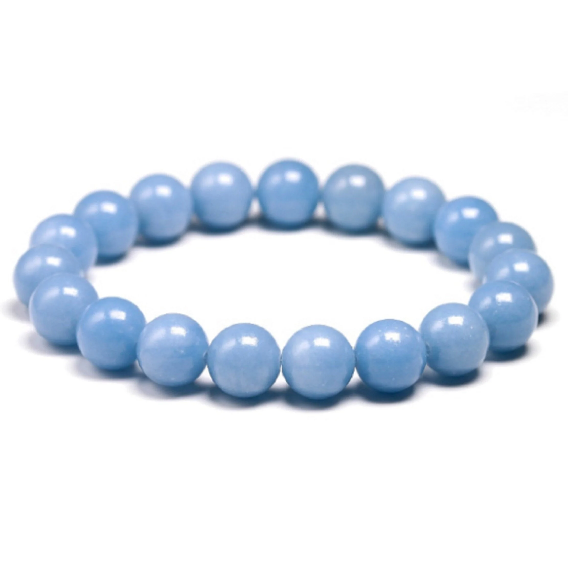 Blue Angelite Stone Round Beaded Bracelet 8MM Help to Relieve Tension, Anger and Stress Stretch Bracelet