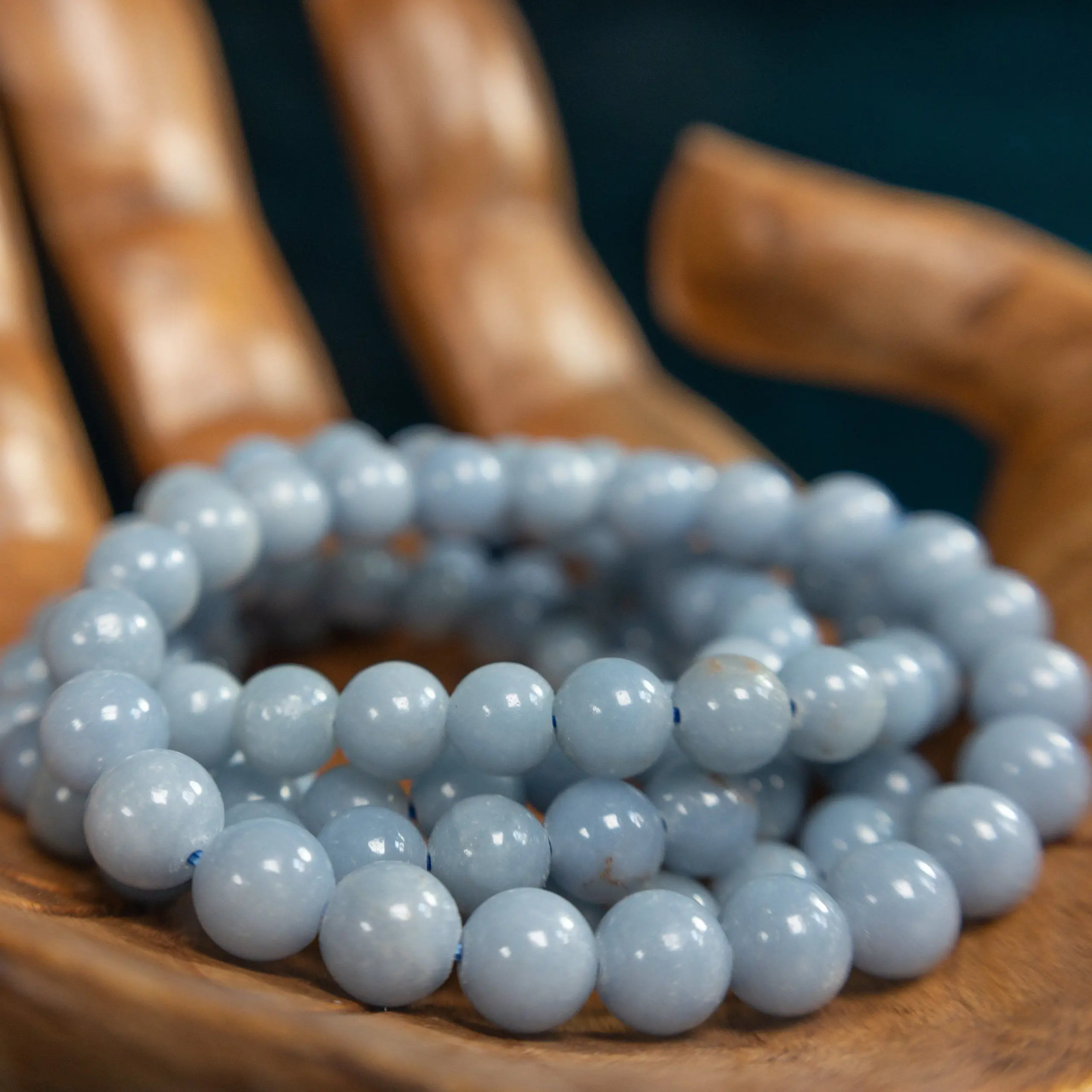Blue Angelite Stone Round Beaded Bracelet 8MM Help to Relieve Tension, Anger and Stress Stretch Bracelet - Image 4