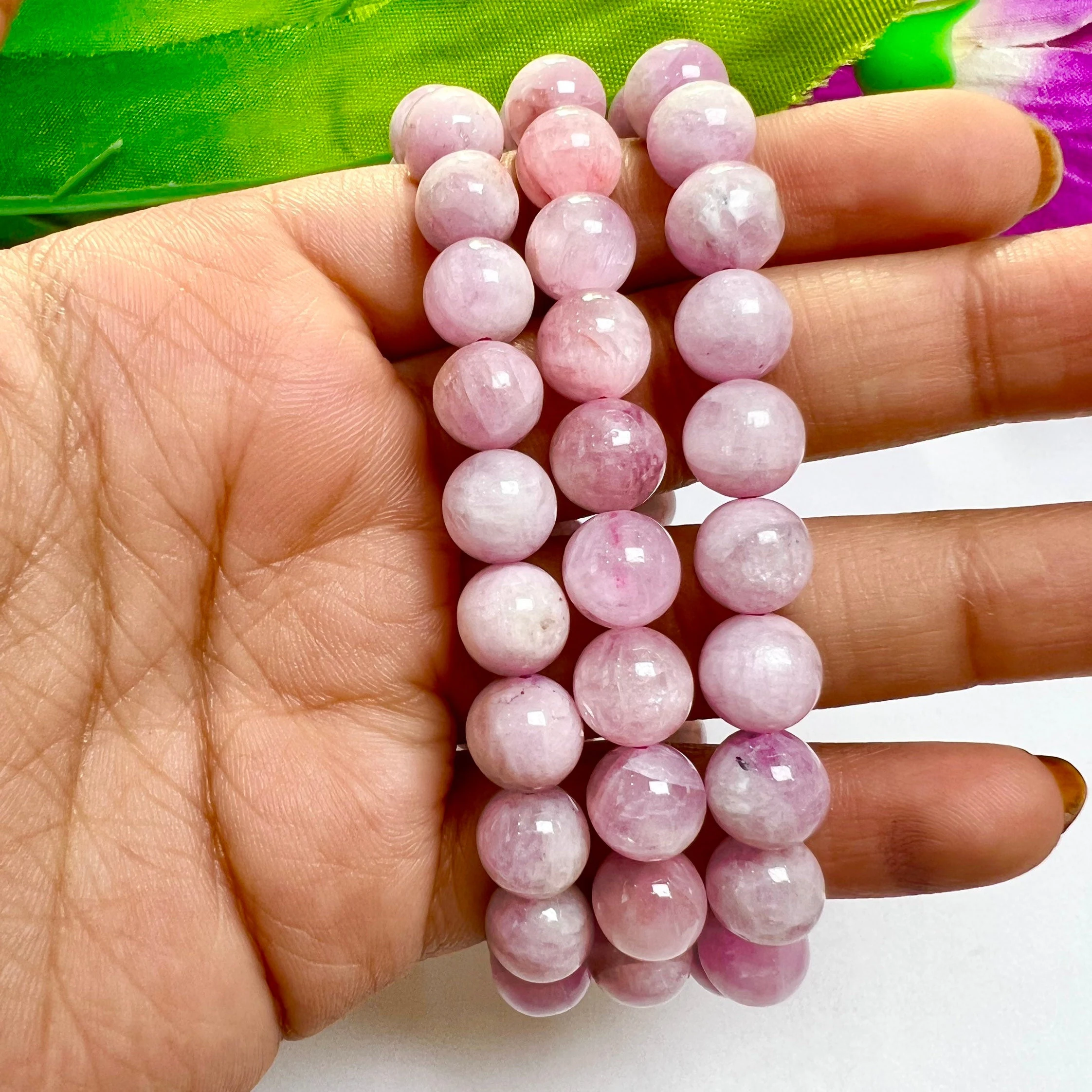 Kunzite Heart Chakra Stone Round Beaded Bracelet 8 MM Stretch Bracelet - Image 3