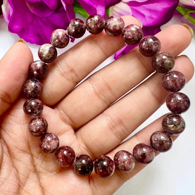 Garnet Stone Bracelet Round Beaded Bracelet 8 MM Stretch Bracelet - Image 2