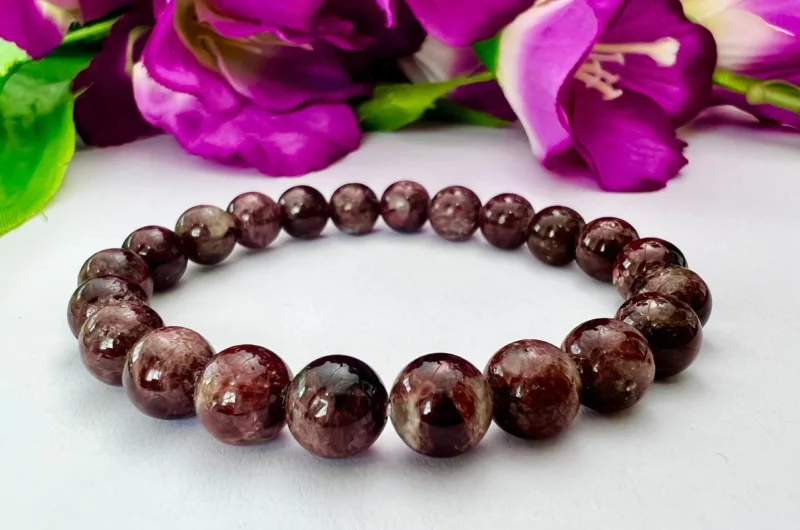 Garnet Stone Bracelet Round Beaded Bracelet 8 MM Stretch Bracelet