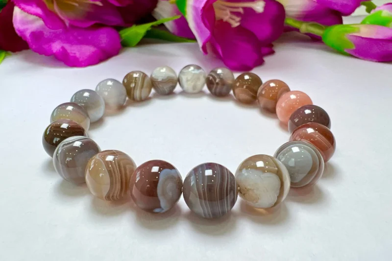 10 MM Botswana Agate Stone Round Beaded Bracelet Stretch Bracelet