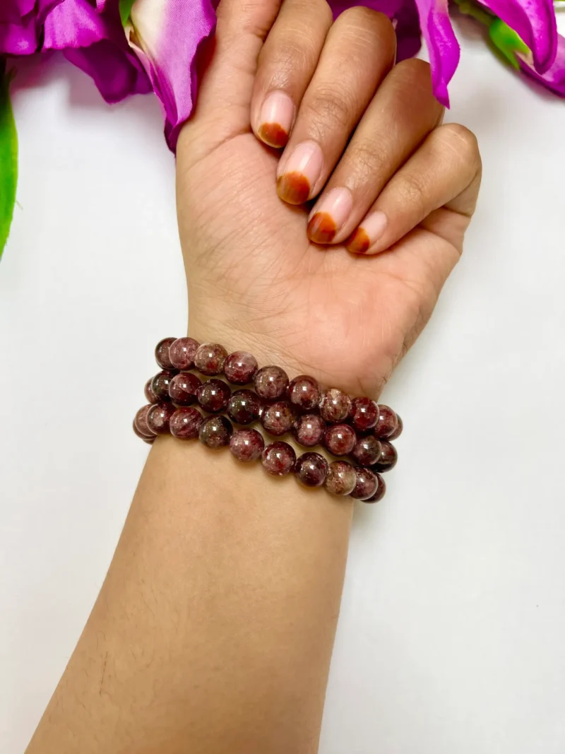 Garnet Stone Bracelet Round Beaded Bracelet 8 MM Stretch Bracelet - Image 4