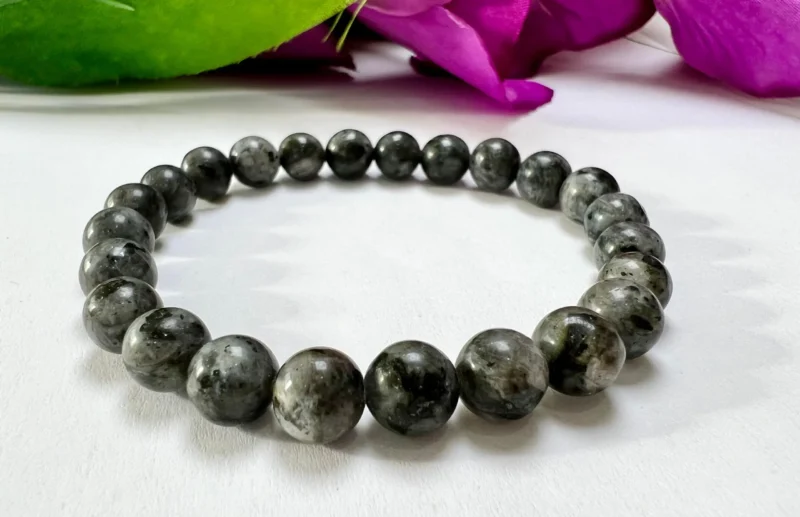 Larvikite Stone Black Labrodorite Round Beaded Bracelet 8MM Stretch Bracelet