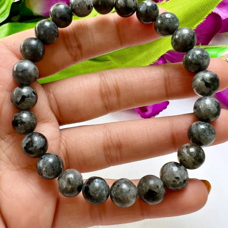 Larvikite Stone Black Labrodorite Round Beaded Bracelet 8MM Stretch Bracelet - Image 3