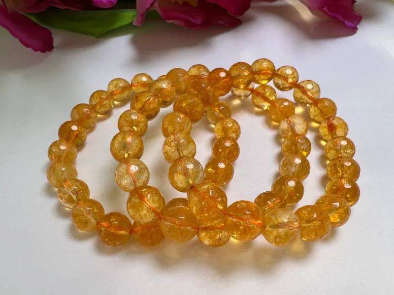 10 MM Citrine High Metaphysical Energy Stone Faceted Round Cutting Round  Beaded Bracelet Grade AAAAA+++++ Quality Stretch Bracelet - Image 2