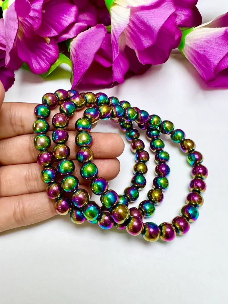 Rainbow Titanium Aura Quartz Crystal Stone Round Beaded Bracelet 6 MM 8 MM 10 MM Stretch Bracelet - Image 2