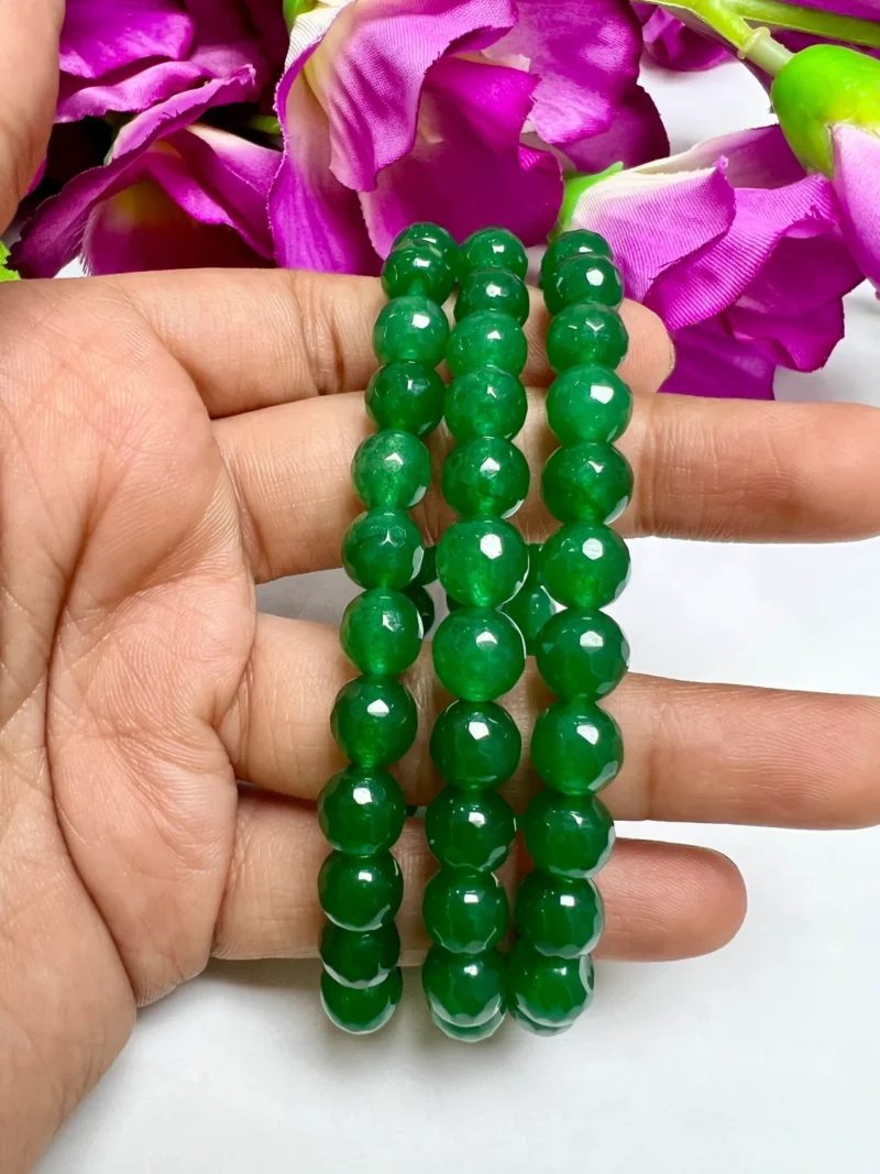 8 MM Green Aventurine Stone Faceted Round Cutting Beaded Bracelet Grade AAAAA+++++ Quality Stretch Bracelet - Image 2