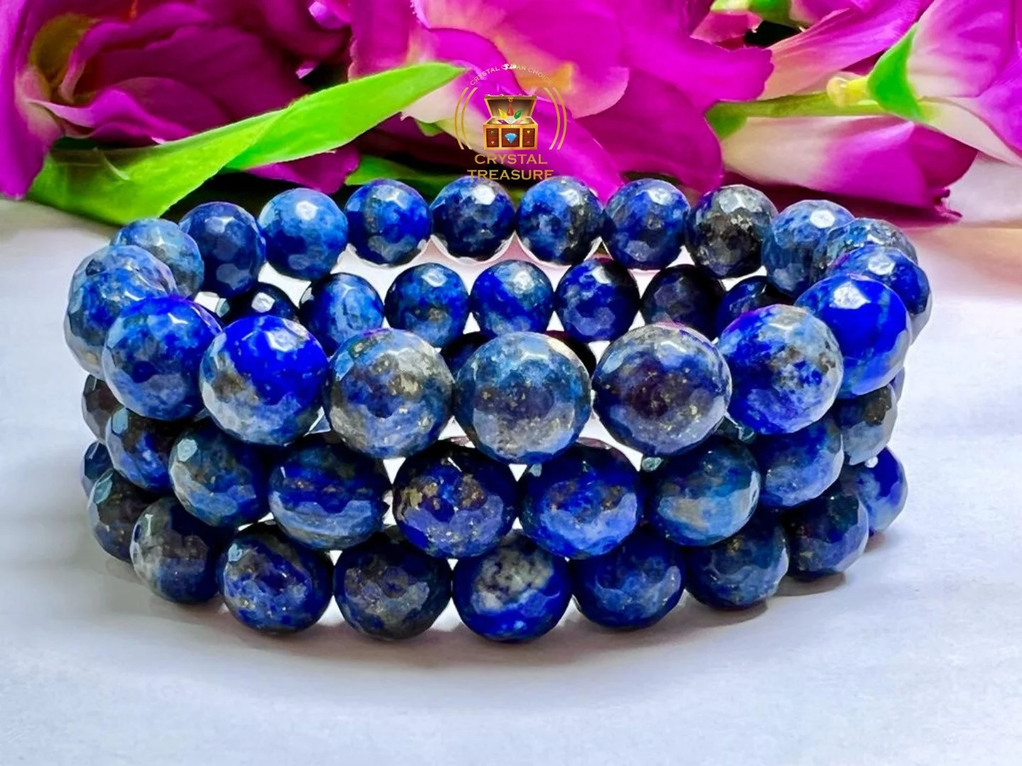 10 MM Lapis Lazuli Faceted Round Cutting Round Beaded Bracelet Grade AAAAA+++++ Quality Stretch Bracelet